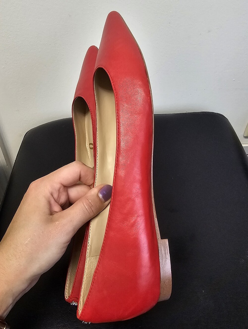 Sam Edelman Sally Pointed Toe Red Leather Flats Size 9 - Picture 11 of 13